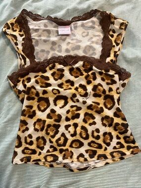 Urban Outfitters Leopard Print Lace-Trim Tank Top - Brown, Tan, Black